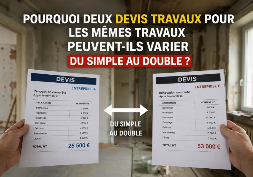 Comparaison de deux devis travaux avec des prix allant du simple au double.